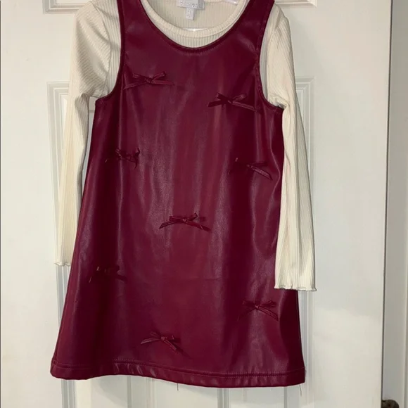 btween Burgundy Dress with Bow Accents and cream undershirt 4T - Picture 2 of 4